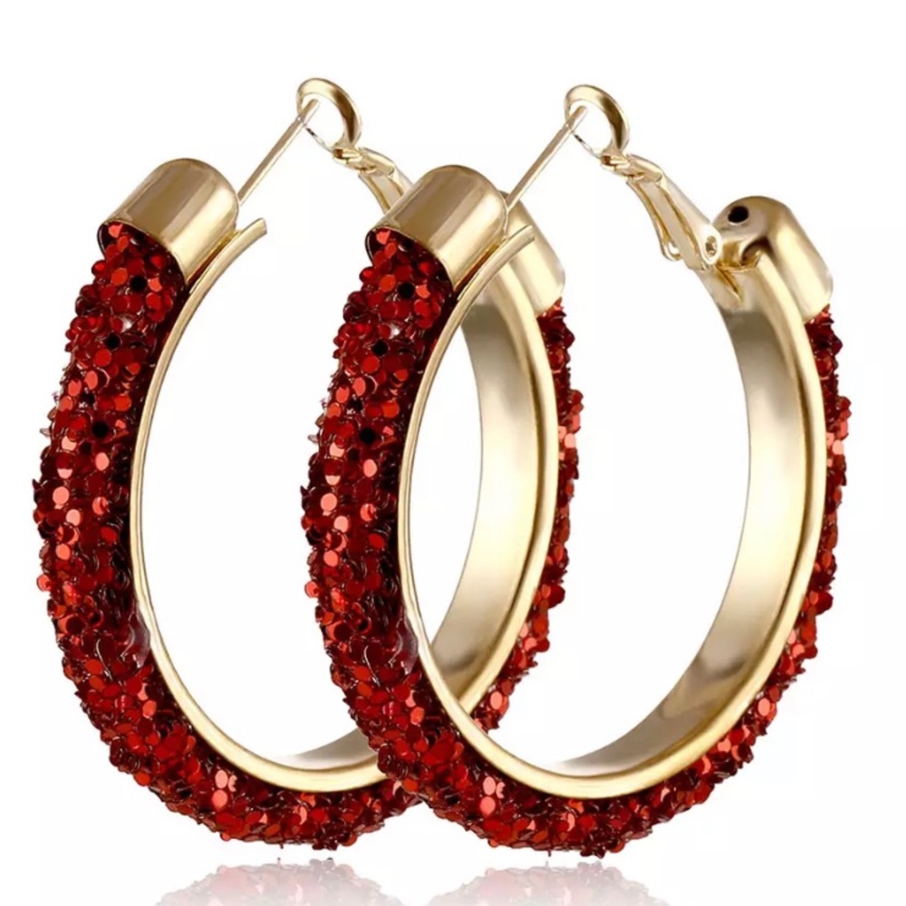 2/$25 Sparkly Red Glitter Hoops